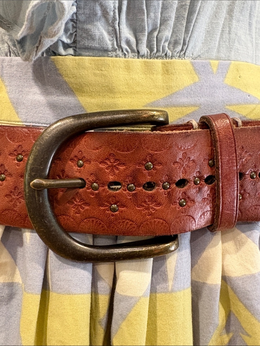 Vintage Lauren Ralph Lauren Brown Leather Western Studded Embossed Belt sz Large - Picture 2 of 16